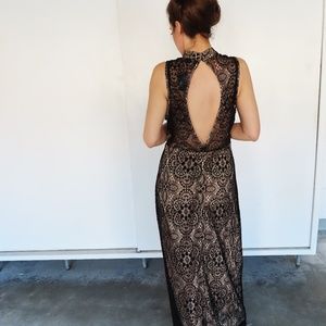 Lace Long Maxi Dress Forever 21 Black Nude